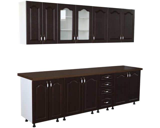 Bucatarie Zebra 260 cm din MDF Wenge cu blat termoizolant negru
